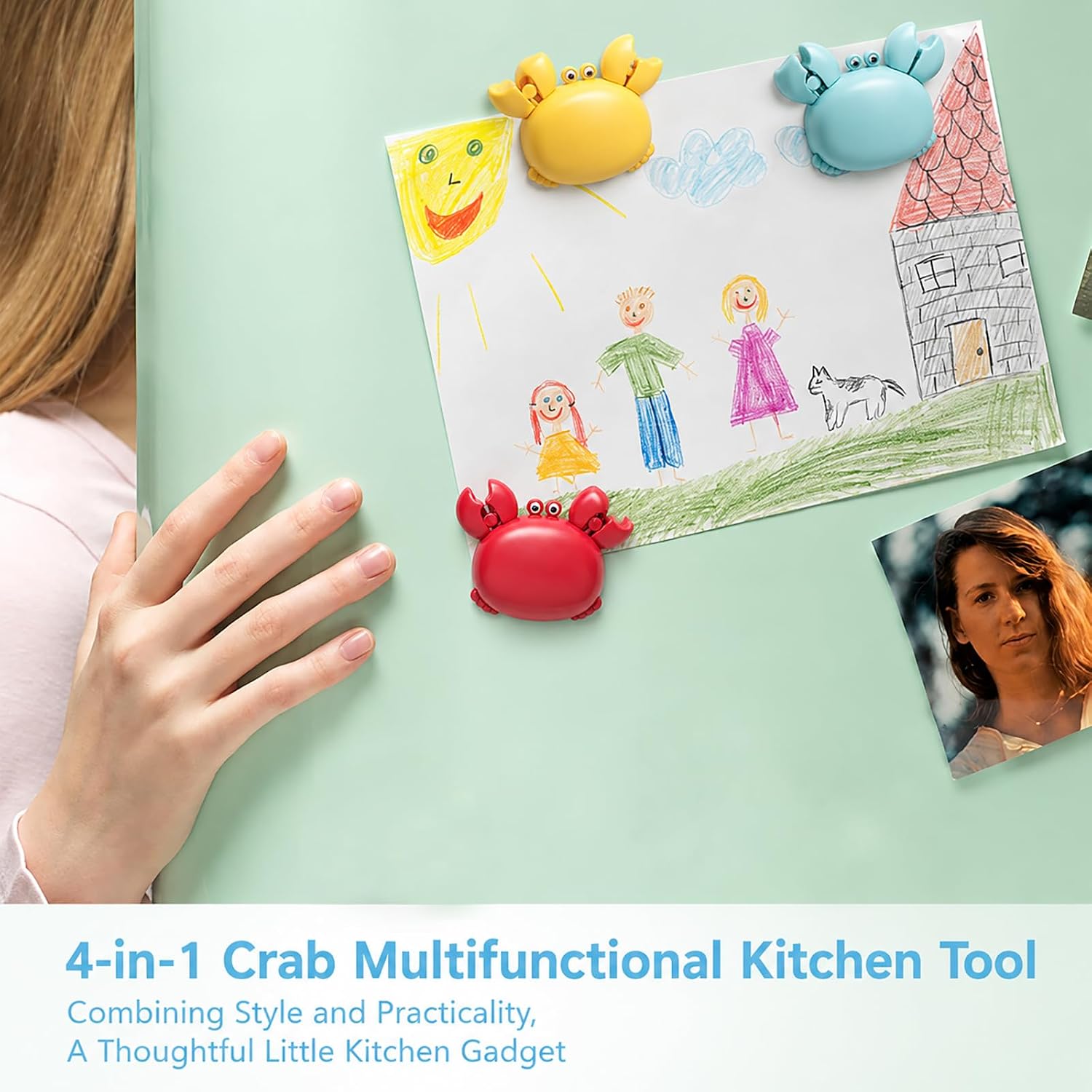 Crab Multifunctional Bottle Opener- Portable Household Tool Includes Scissors, Package Opener, And Bottle Opener, Suitable Refrigerator Decoration (1, Blue) image 4