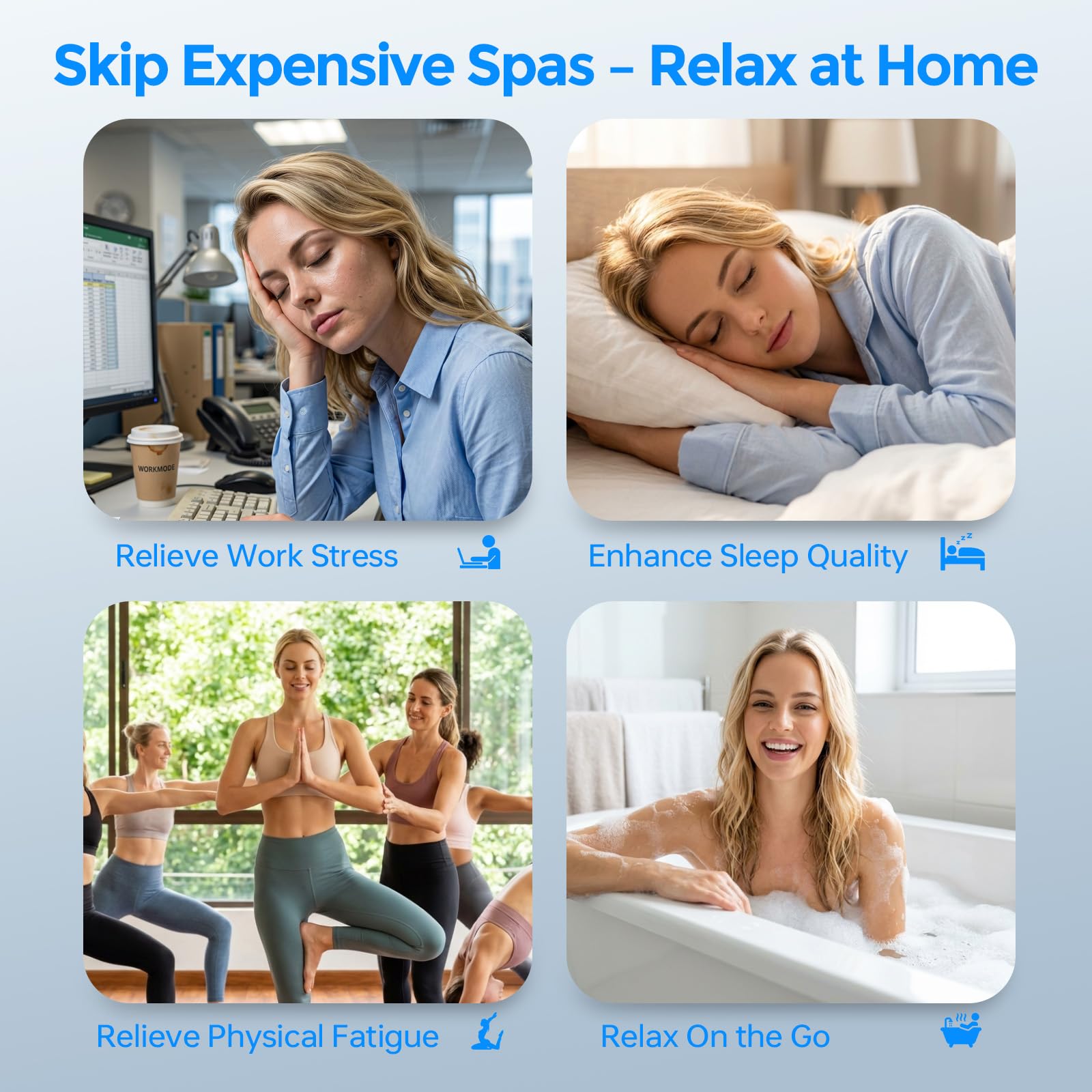 Bath Jet Spa – Spa doméstico inalámbrico para la bañera con 3 niveles de intensidad de masaje, masaje por chorros y modo de burbujas; incluye pantalla inteligente y soporte de ventosa