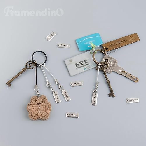 Miniatura 6 de Framendino, Paquete de 50 dijes familiares rectangulares con colgantes de palabra para collar de mensaje, dijes, enlaces de etiqueta, Plata