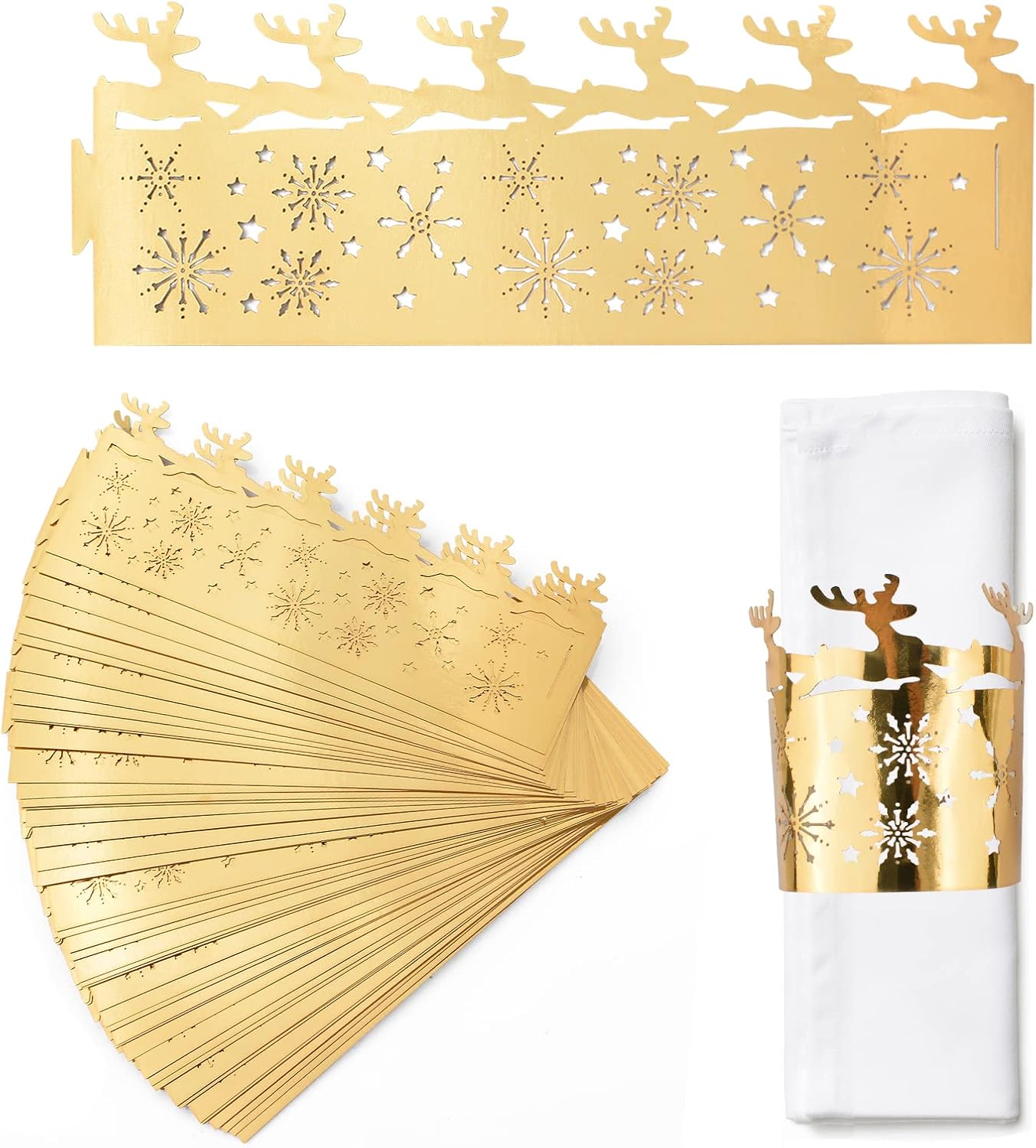 URROMA Gold Christmas Paper Napkin Holder Rings, 50 Pcs