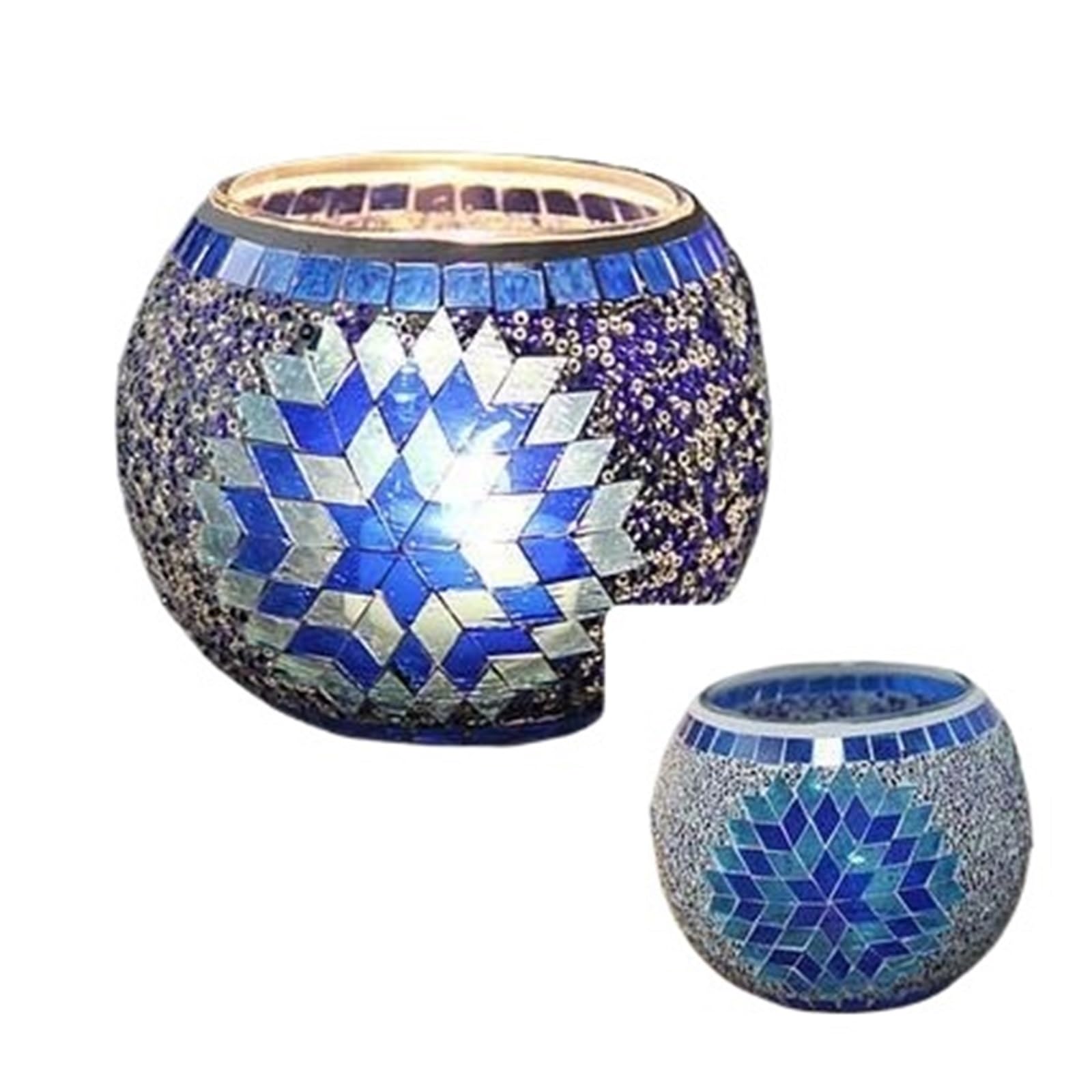 Candle sticks holder candle holders， Snowflake Mosaic Glass Candlestick Holders(Style21)