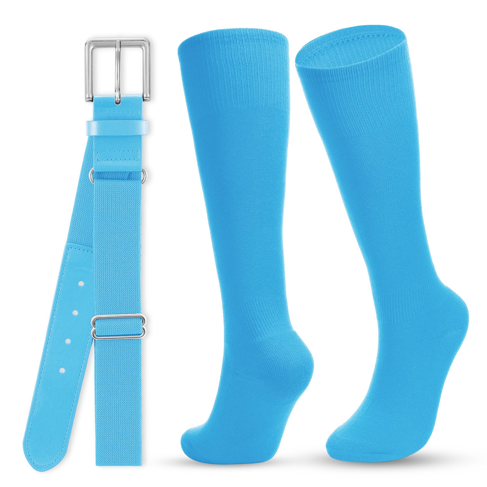 WHIPPY Baseball Socks and Belt Combo Set Knee-High Softball Socks &amp; Adjustable Elastic Belt for Kids Youth Adult