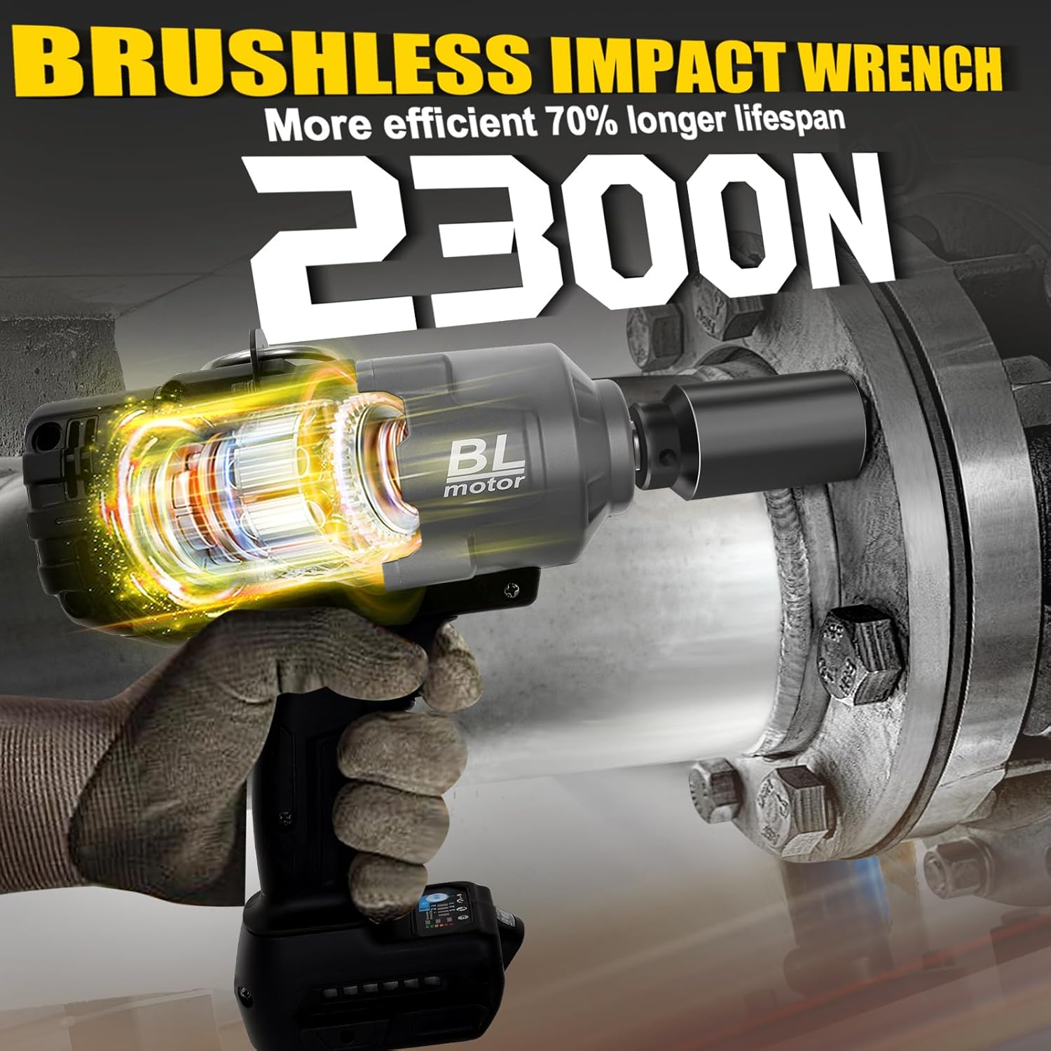 Cordless Impact Wrench 1/2" Compatible with Dewalt 20V Battery, Impact Wrench 1700FT-LBS(2300N.m) High Torque Brushless Electric Impact, with 4 Modes Power Impact Driver for Car, Truck (No Battery)