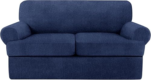 Miniatura 33 de Fundas para sofá de 3 piezas con cojines en forma de T, funda elástica para sofá, fundas para muebles con 2 fundas individuales para cojines en Azul
