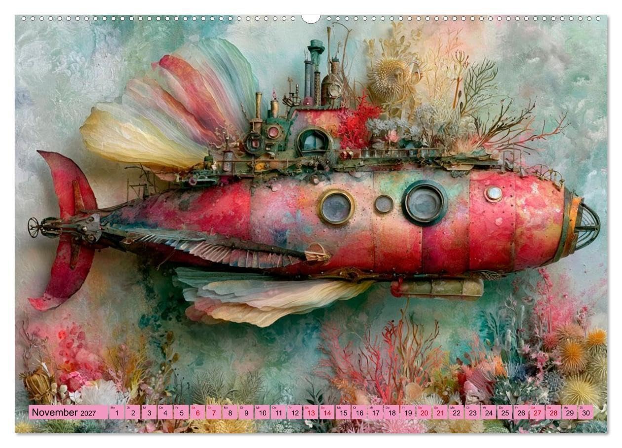 Zwischen Blütenmeer und Bullauge (hochwertiger Premium Wandkalender 2027 DIN A2 quer), Kunstdruck in Hochglanz: Fantasievolle KI-Kunst voller ... zwischen Korallen und Fantasie