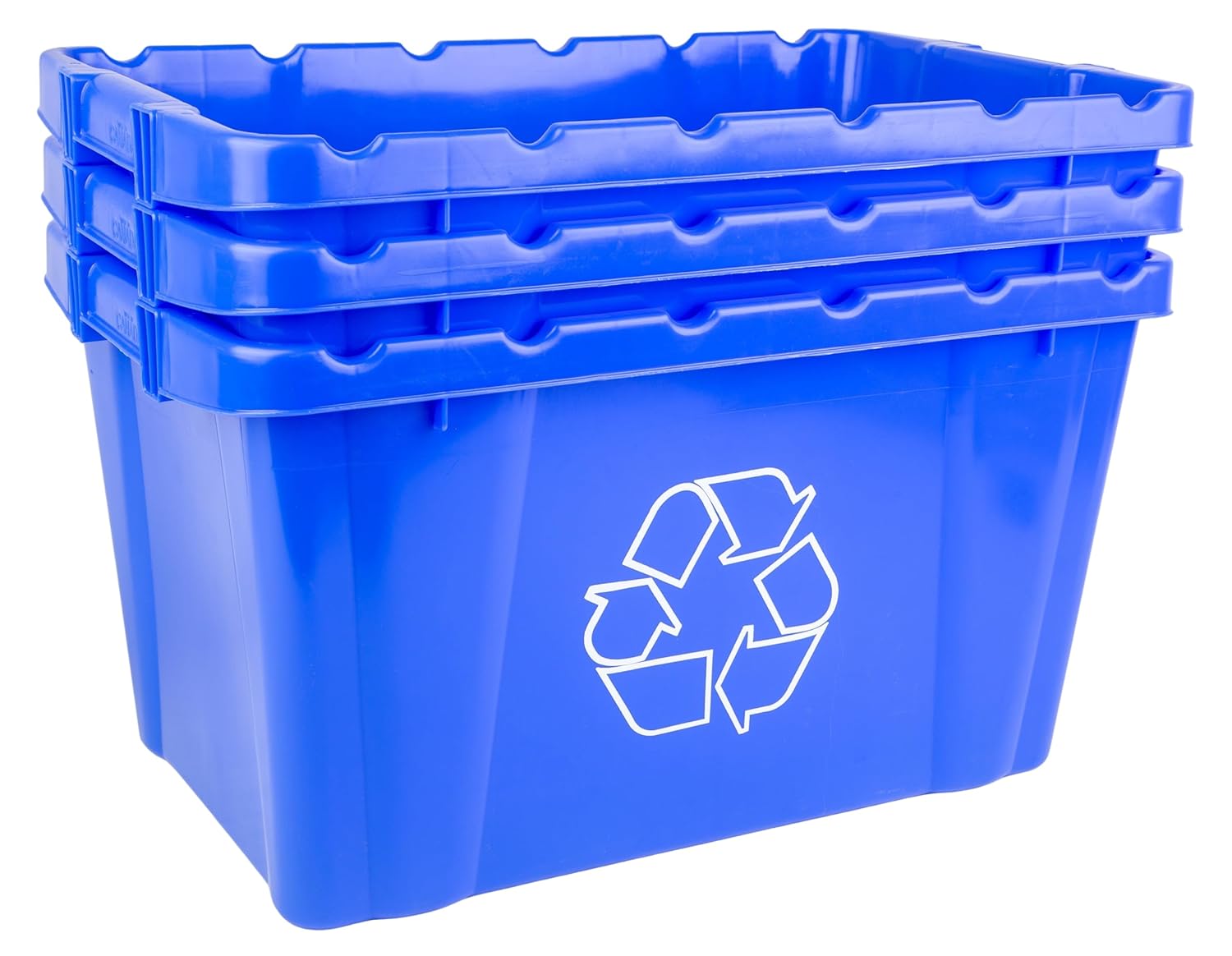 Hudson Exchange 25.8 x 16.2 x 14.5" (3 Pack, 18 Gallon) Recycle Container Curbside Tote Bin for Paper, Cans and Packaging, Blue