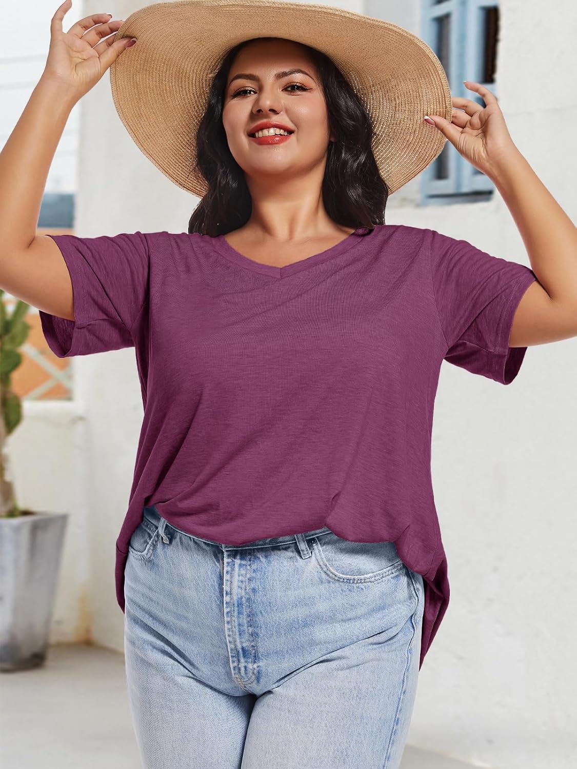 JOELLYUS Plus Size Tops for Women Summer Top Loose Fit Tee Shirts V Neck Short Sleeve Blouse - Image 5