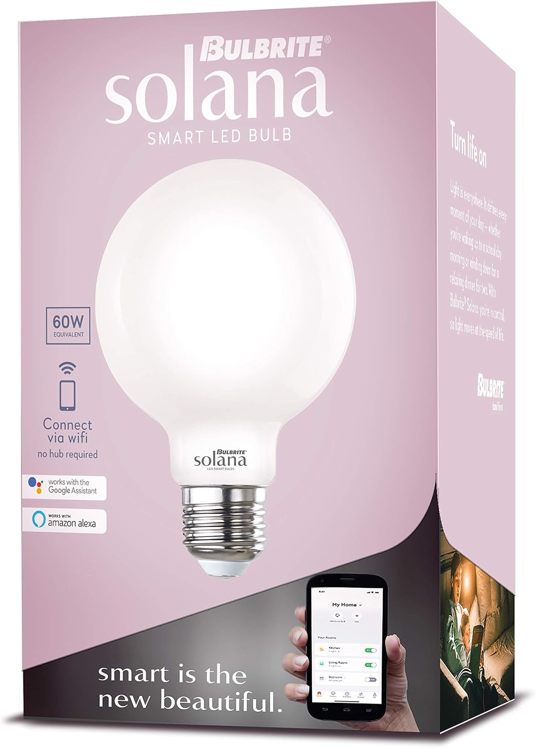 Bulbrite Solana 2-Pack 40 Watt Equivalent G25 Smart WiFi Connected 90CRI Globe LED Light Bulb, Milky Finish