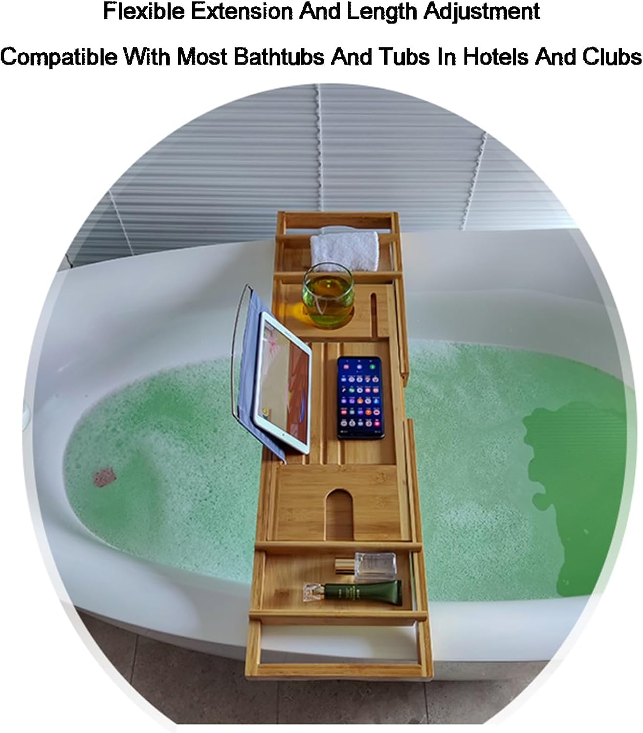 Portable Freestanding Caddy Tray Tub Shelf,Expandable Wooden Bath Tray for Tub,Compatible with Most Bathtubs and Bathroom Decors(Color1)