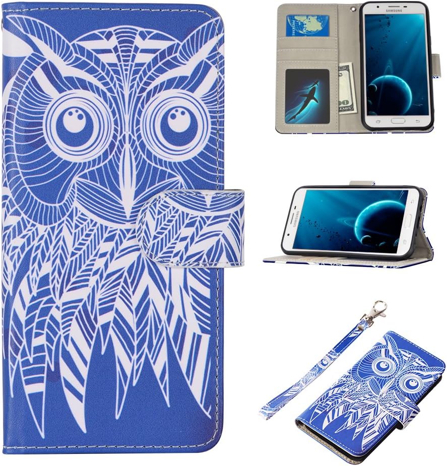 UrSpeedtekLive J7 Case, Galaxy J7 Wallet Case, Premium PU Leather Flip Wallet Case Cover w/Card Slots & Kickstand Compatible with Samsung Galaxy J7, Owl