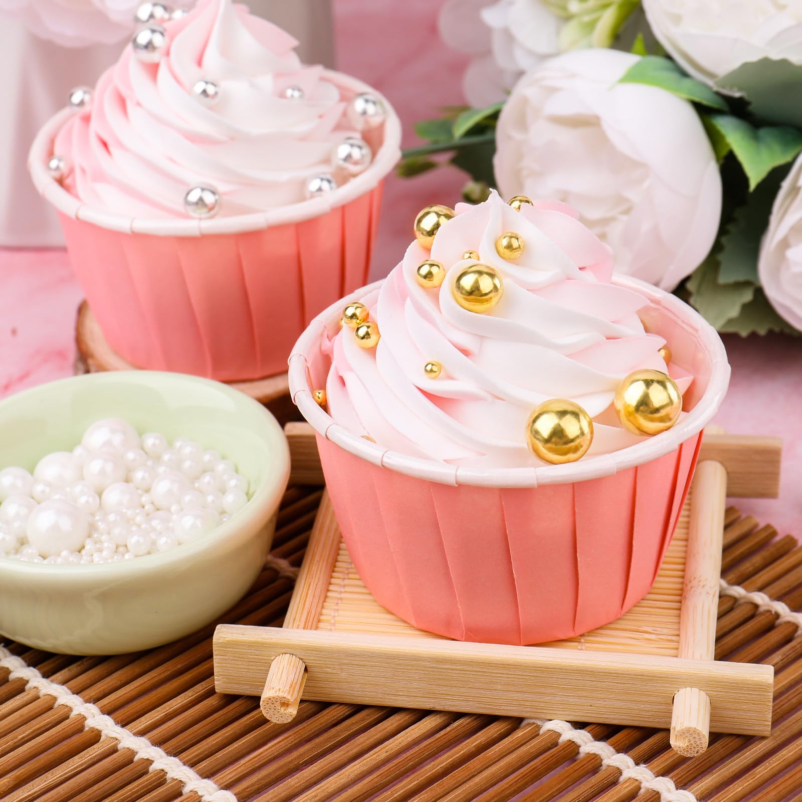 Spruzzini bianchi per decorazione torte, 4 misure, zucchero commestibile, 130 g | Zucchero perlato per cupcake, gelati, ciambelle, macaron (2 mm, 4 mm, 7 mm, 1 cm)