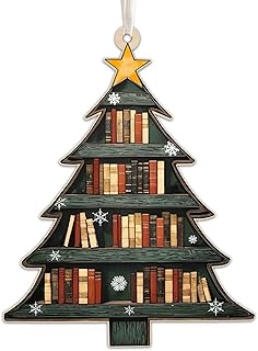 Book Christmas Ornament 2025 Faux Stained Glass, Tree Decor Ornaments Gifts for Book Lovers, Bookish Gift for Women, Bookworm, Teacher, Bookclub (Wooden 3)