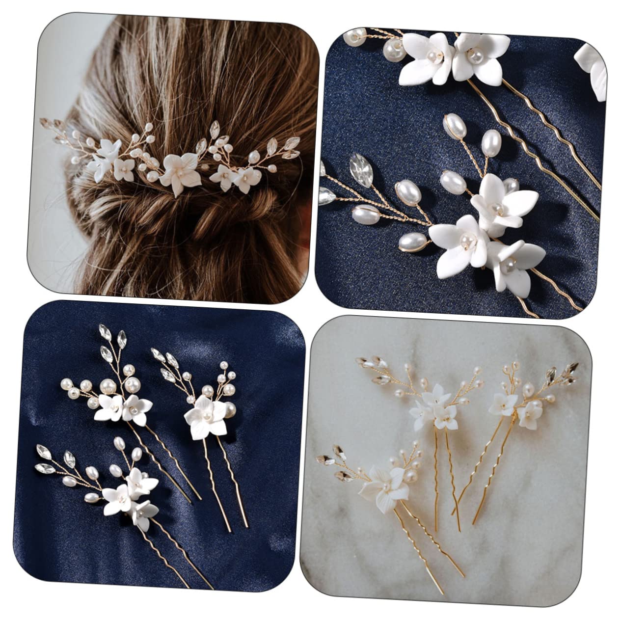 DOITOOL 12stücke Hochzeit Haarnadeln Mit Perlen Und Blumen Für Bräute U-förmige Haaraccessoires Für Hochzeiten Und Besondere Anlässe Eleganter Haarschmuck Für Brautjungfern Und