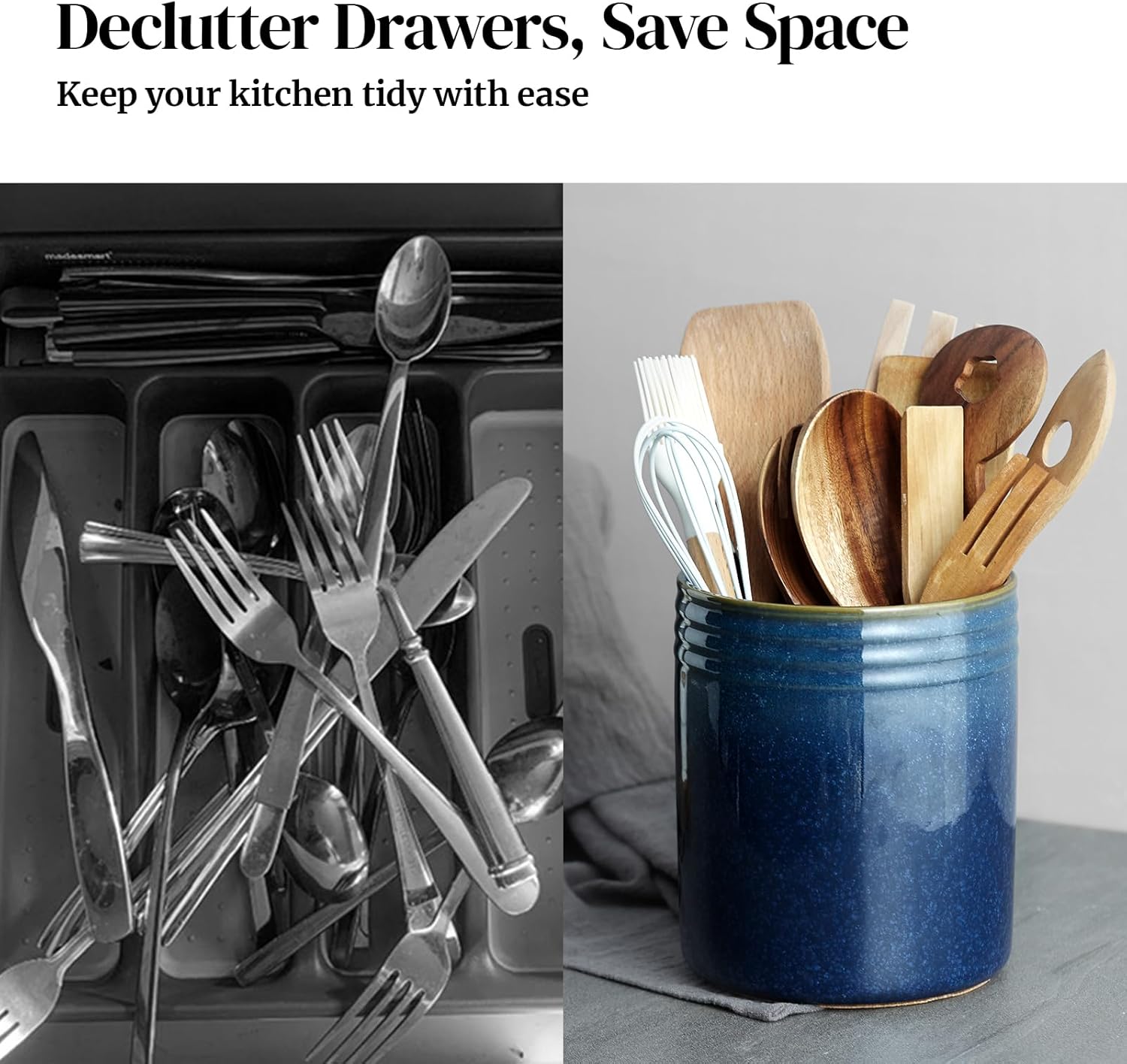 DOWAN 7.2" Kitchen Utensil Holder, Extra Large Farmhouse Utensil Holders for Countertop, Ceramic Utensil Crock, Anti Slip Cork Bottom