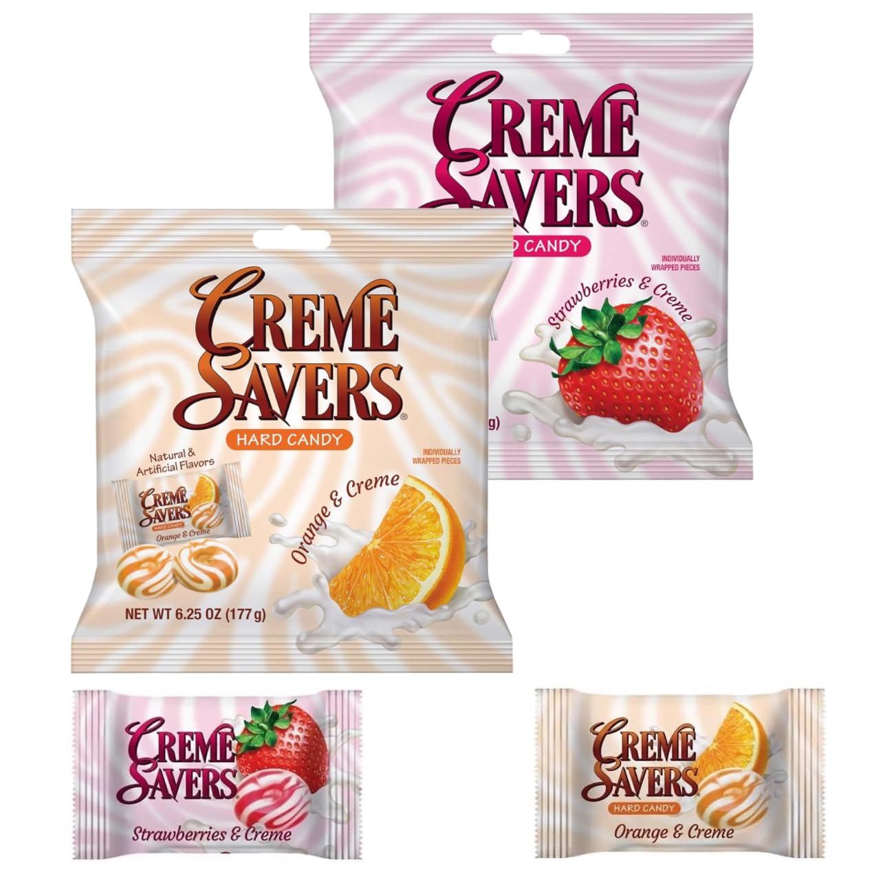 Cream Savers Hard Candy Original Classic Creamy Delight Individually Wrapped Candies The Taste of Fresh Strawberries or Orange