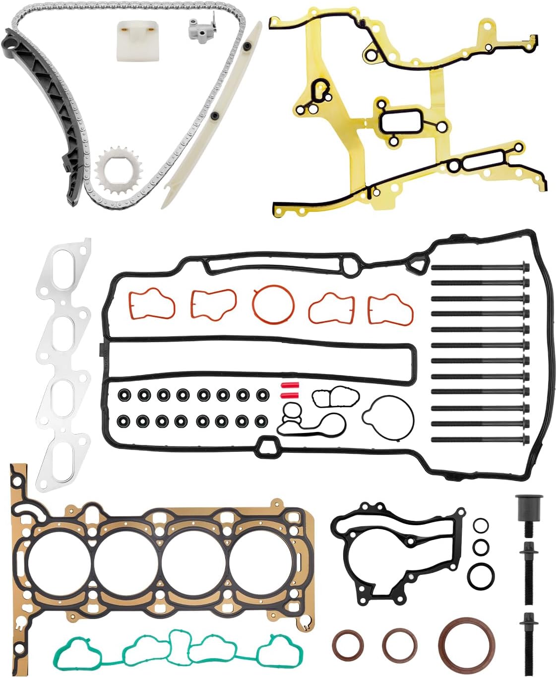Timing Chain Kit & Head Gasket Set, Compatible with 2011-2016 Chevy Trax Sonic Cruze Limited, Buick Encore 1.4 L Engine, w/Cylinder Head Bolts, Replace#HS26540PT-1, HSCV001, HS54898, HS31411, 22HP47N