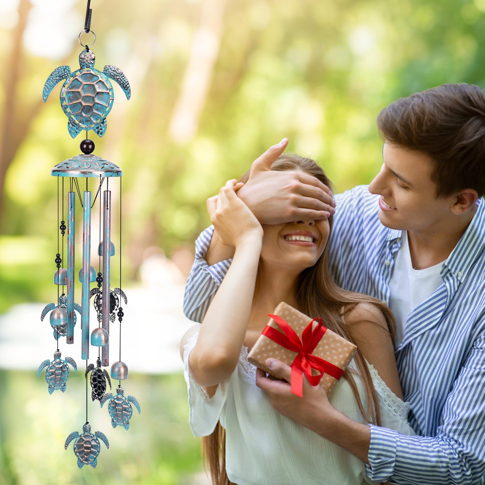Meeresschildkröten-Windspiel für draußen, Schildkröten-Geschenke für Frauen, Männer, Mutter, Oma, einzigartiges Meerestier-Metall-dekoratives Windspiel mit S-Haken, Dekoration für Geburtstag, Zuhause