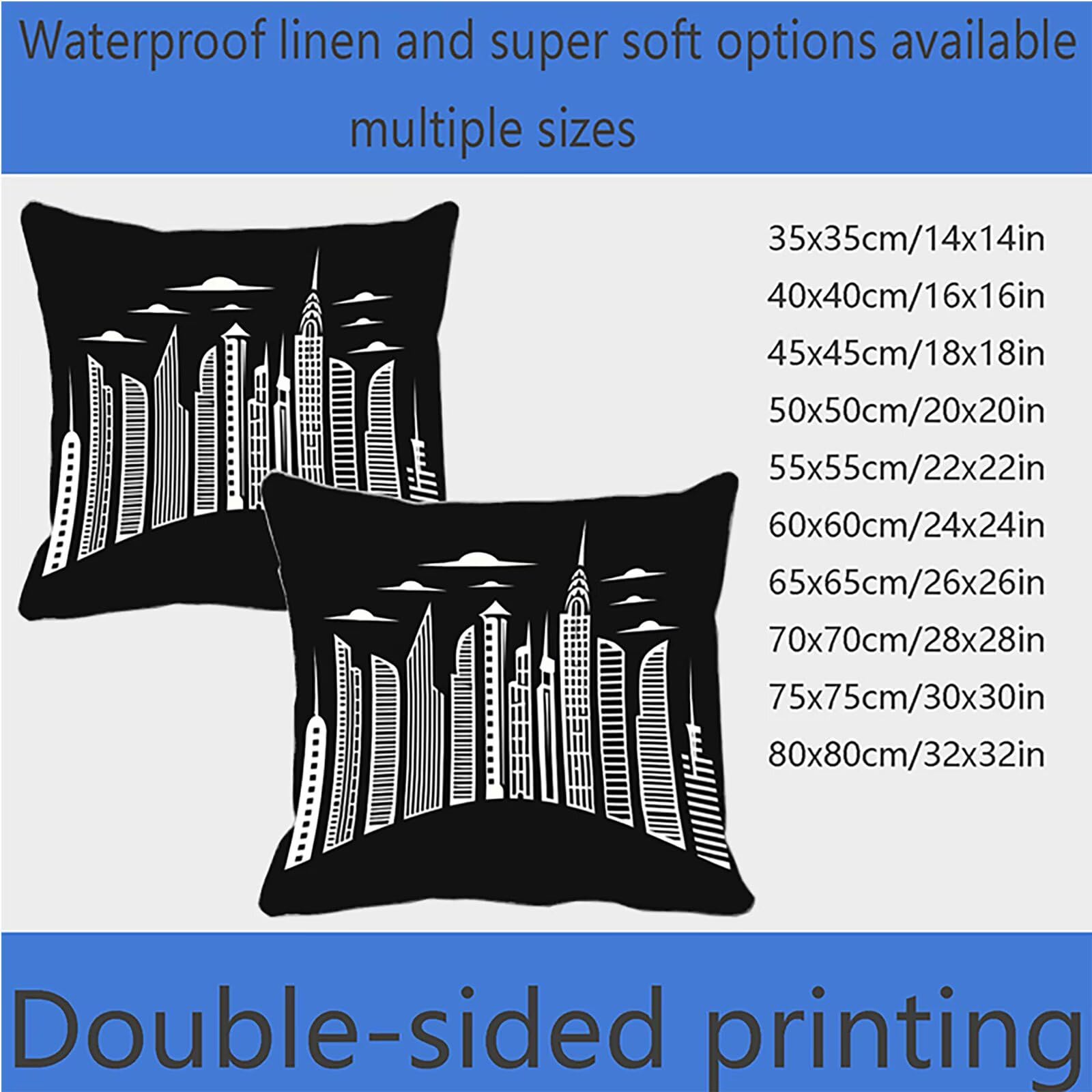Kissenbezug 60x60 cm Stadt 4er Set Sofakissen Superweichem Doppelnähten Versteckter Reißverschluss Schwarz Outdoor Kissen Leinen gelten für Auto Terrassen-Gartenbank Wohndeko Schlafzimmer Sofa S-I
