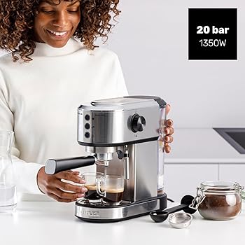 Taurus - Cafetera Espresso 1350W | 20 Bares Presión | Sistema Thermoblock | Filtro Supreme Cream | Vaporizador Orientable | Doble Café Simultáneo | Cuchara Dosificadora1