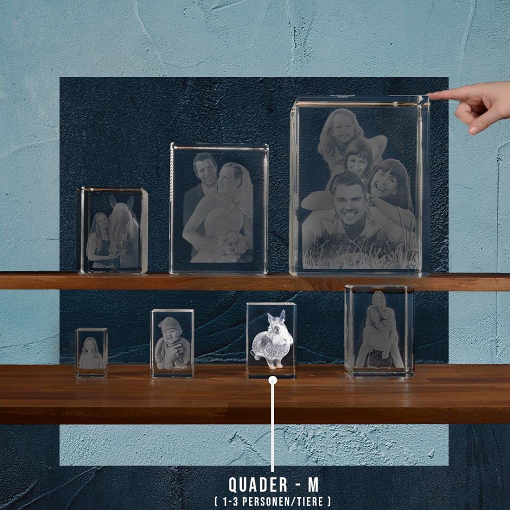 LOOXIS Personalisiertes 3D Laser-Foto vom eigenen Bild in Glas gelasert – Geschenk-Idee zu Weihnachten, Geburtstag, Hochzeitstag, Frauen und Männer – Viamant-Glas, Hologramm, Quader, M Hochformat