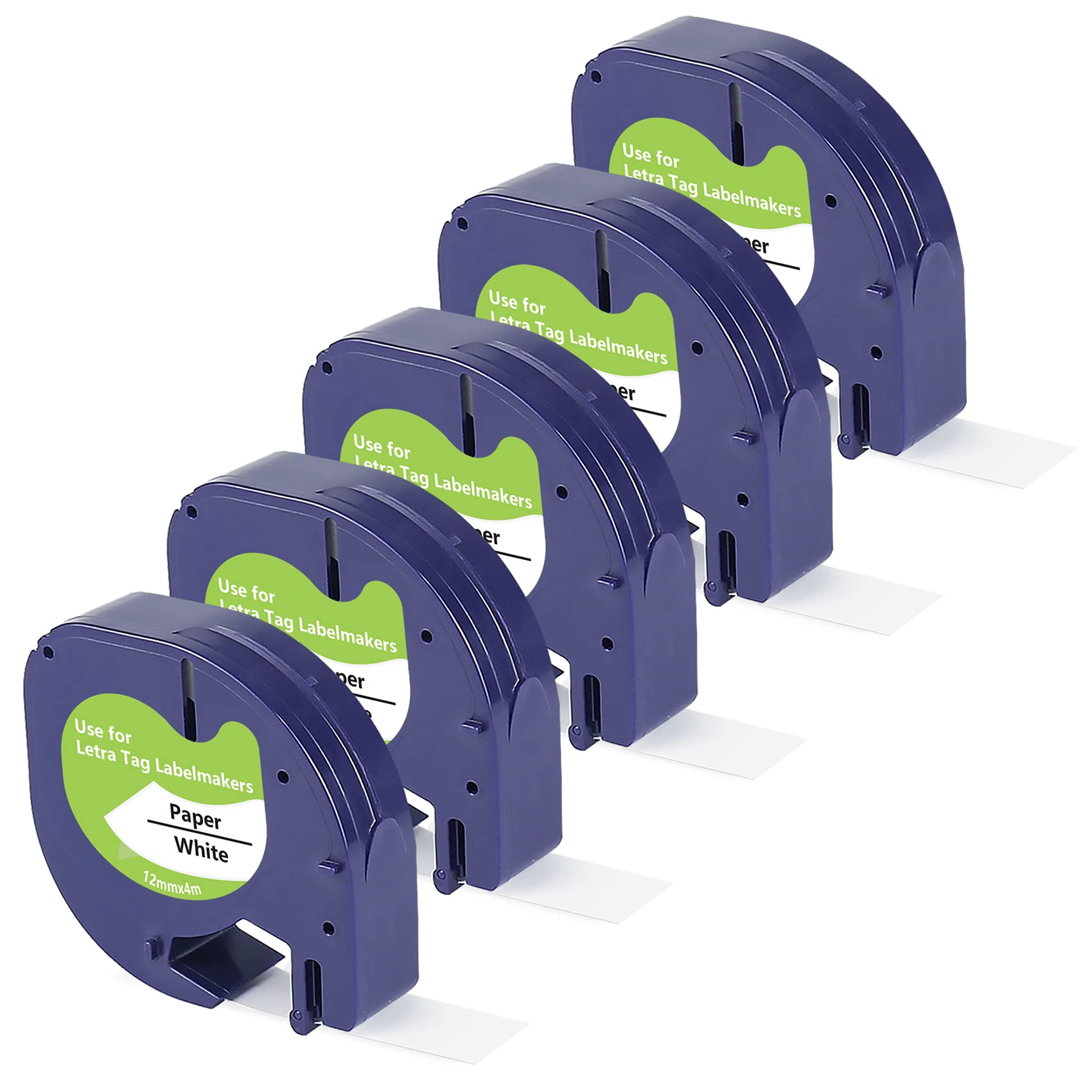 BOYEEZONCompatible for DYMO Letratag Tape 91200 dymo White Paper Label Tape 12mmx4m dymo Label Maker Refillsd for Dymo Letra Tag LT-100H LT-100T 200B QX50 XR XM 2000, 5Pack