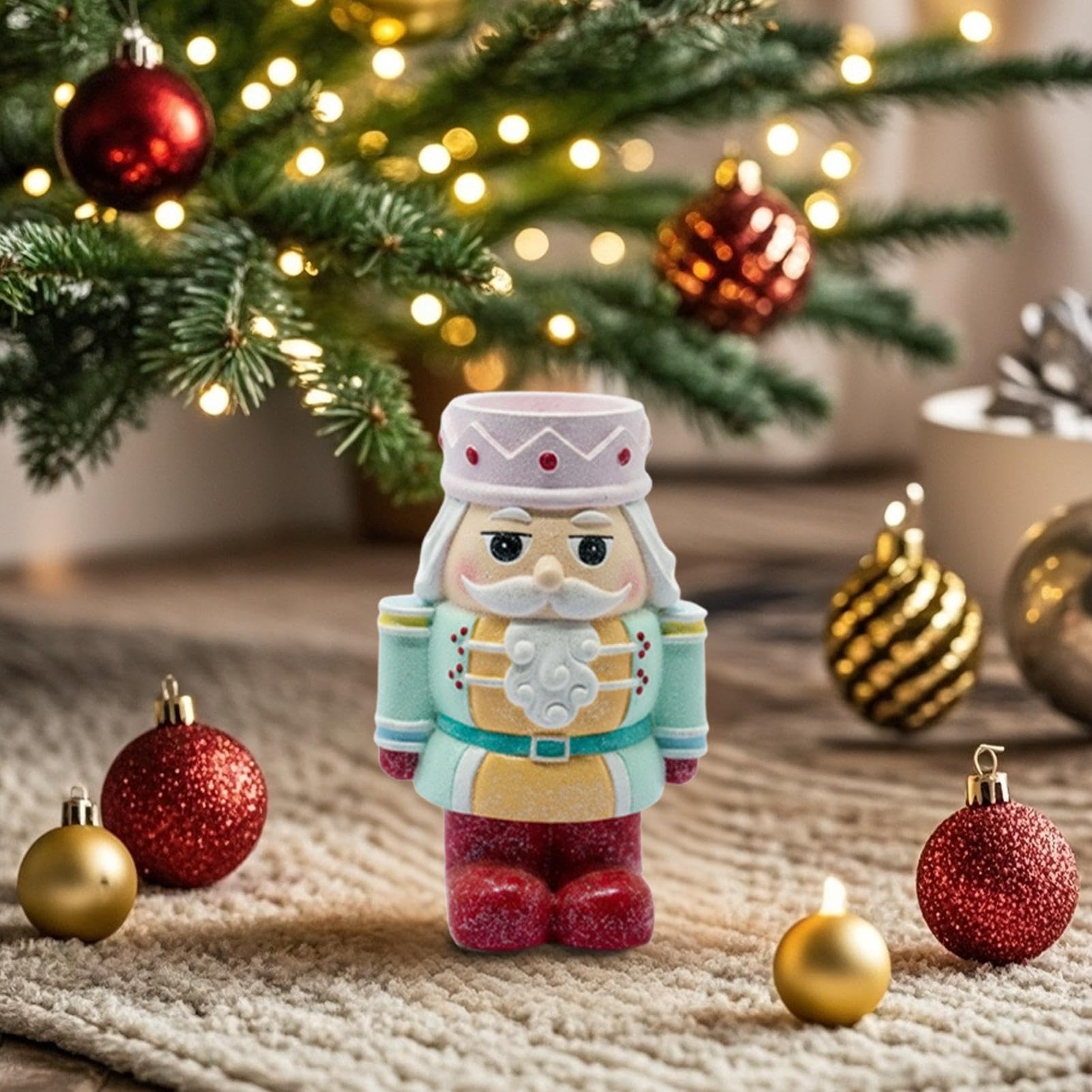 Portavelas De Navidad Figurina de Resina para Centro de Mesa | Portavelas de Vela de Té de Cascanueces de Navidad para Mesa, Estantería, Salón, Comedor, de Navidad