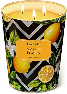 Home Lights Duftkerzen im glas groß 960g Soja Kerzen 3-Wick, Rauchfrei, 130h vollverbrannte Duftkerze Amalfi-Zitrone