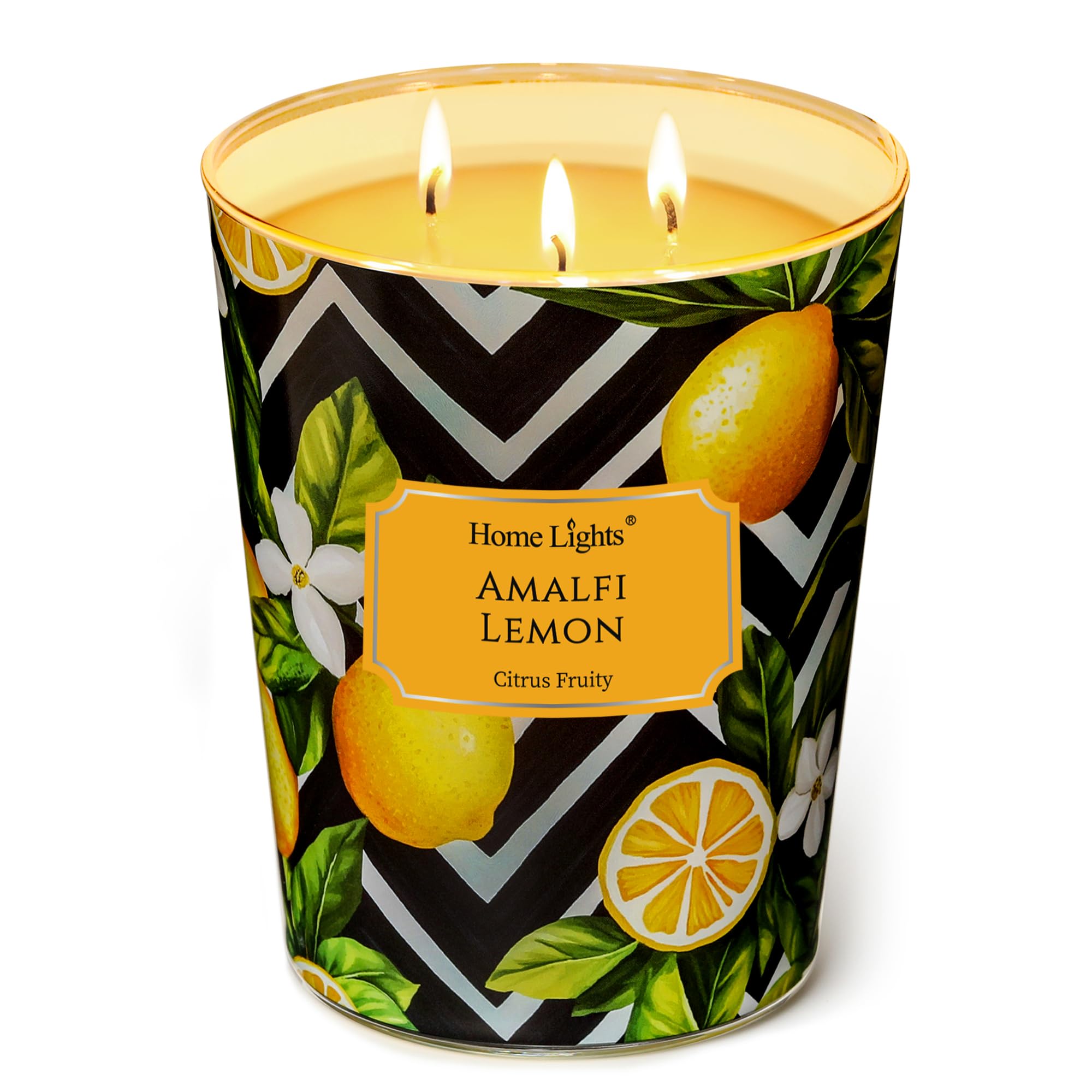 Home Lights Large jar Candle, 3-Wick Long-Lasting Scented Candles, 34oz Natural Soy Wax Candle for Home Scented, Eclectic Mixed Styles Gifts for Women &amp; Men, Amalfi Lemon