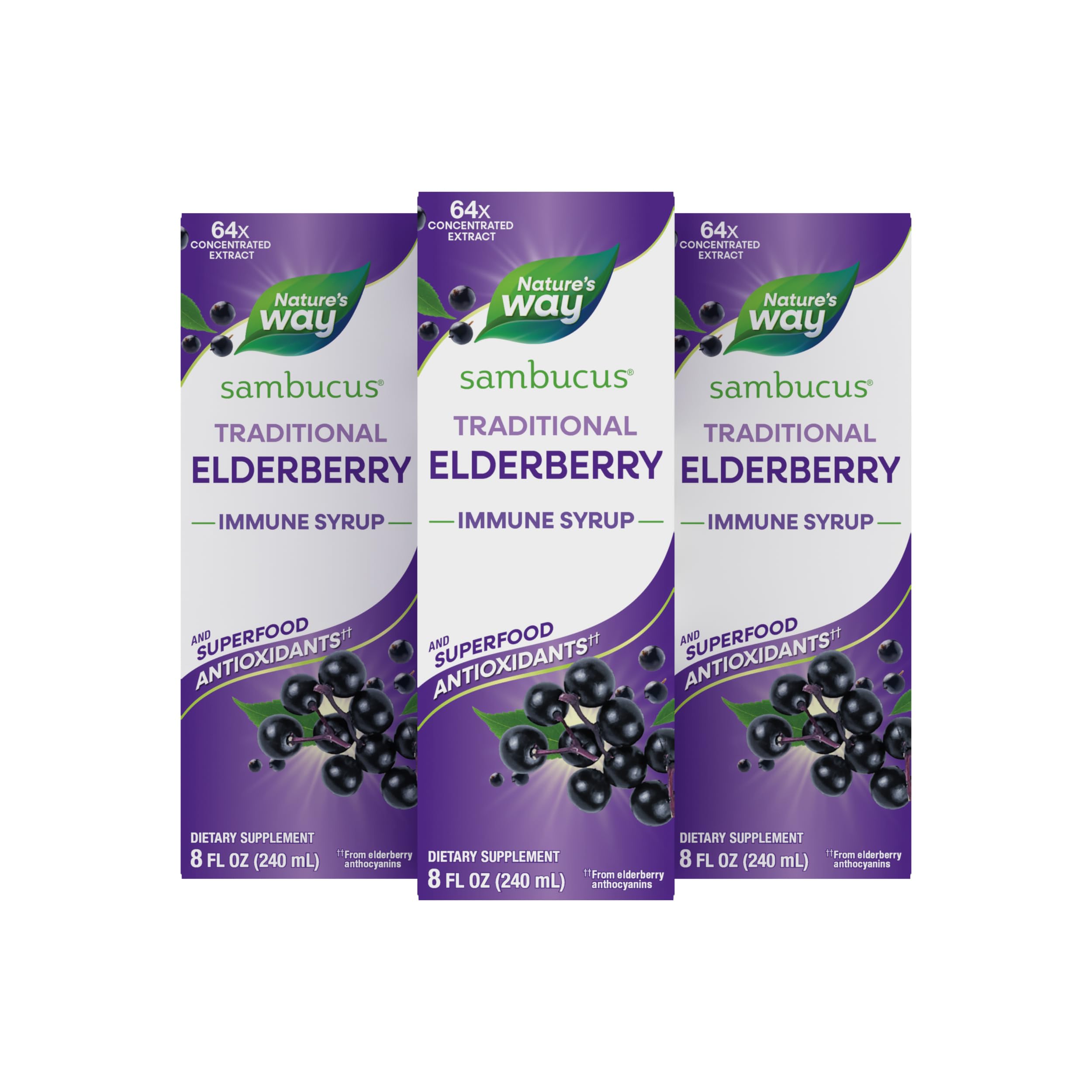 Nature's Way Sambucus Traditional Elderberry Immune Syrup, 8 fl oz x3 8 Fl Oz (Pack of 3)
