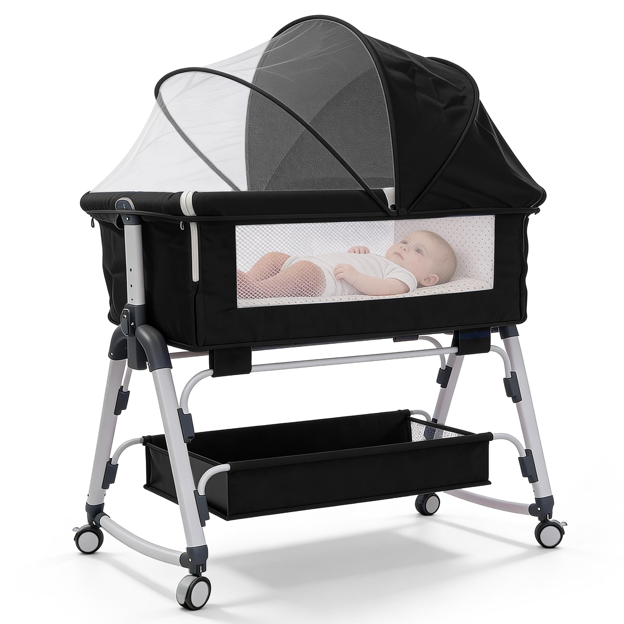 Raganet Cuna Portátil con Mosquitero para Bebé, Colchón Incluido, Ligera y Fácil de Transportar, Protección contra Insectos, Cuna de Viaje, Ideal para Hogar y Exteriores, 0 a 24 Meses (Negro)