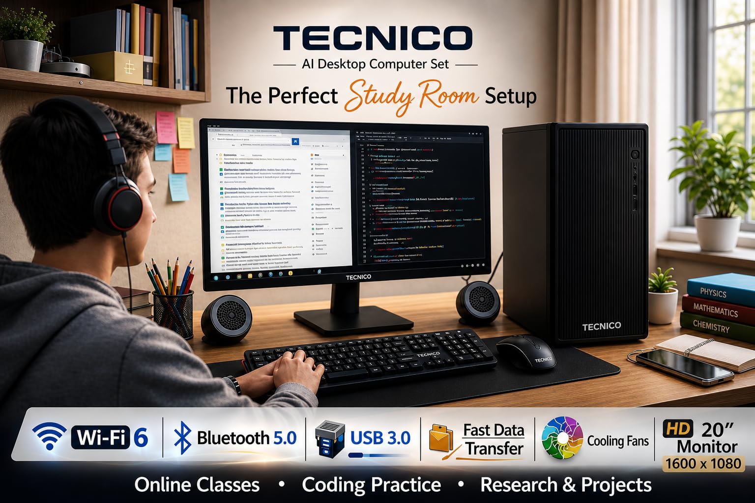 TECNICO Victory Desktop CPU Set, Core I3 2120 2.2GHz, 8 GB DDR3 RAM, 128 GB SSD, RGB Keyboard Mouse Set, WiFi 6, Bluetooth, Speakers, (Include Monitor 20" Led) — Amazon image 7