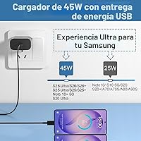 Vista 3 de Cargador rápido USB C de 45 W, cargador súper rápido de 45 vatios tipo C con cable de carga rápida Android de 6.6 pies para Samsung Galaxy S26