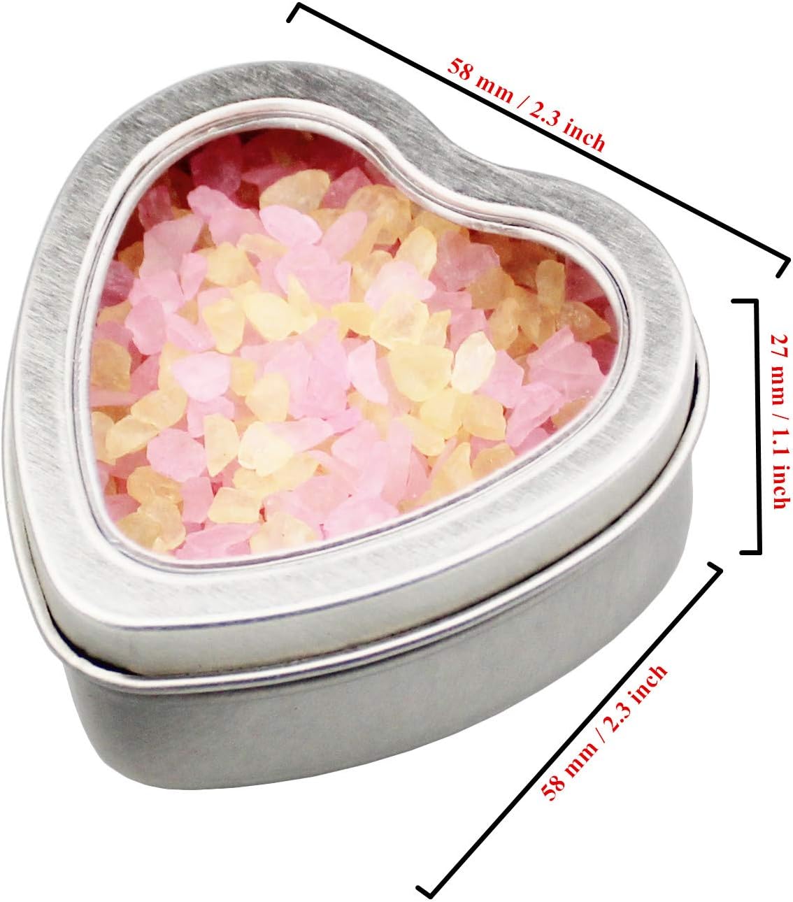 Goodma 14-Pack 2oz Heart Shaped Silver Metal Tins with Clear Window
