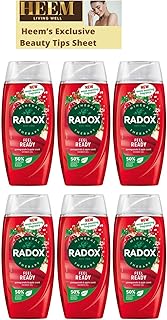 Shower Gel Bundle of Radox Feel Ready 225ml Pack Of 6, Comes With Heem’s Exclusive Beauty Tips sheet