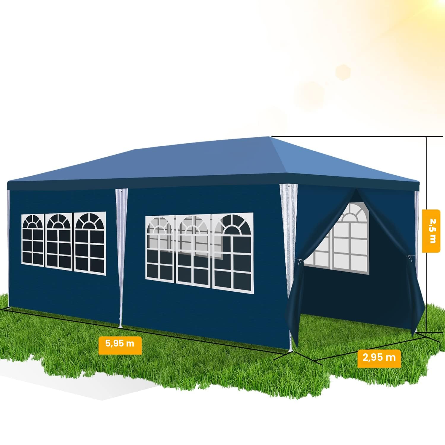 Tonnelle imperméable 3 x 6 m avec 4 Panneaux latéraux, Protection UV, pour Jardin, Mariage, extérieur, fête, Camping (Bleu)