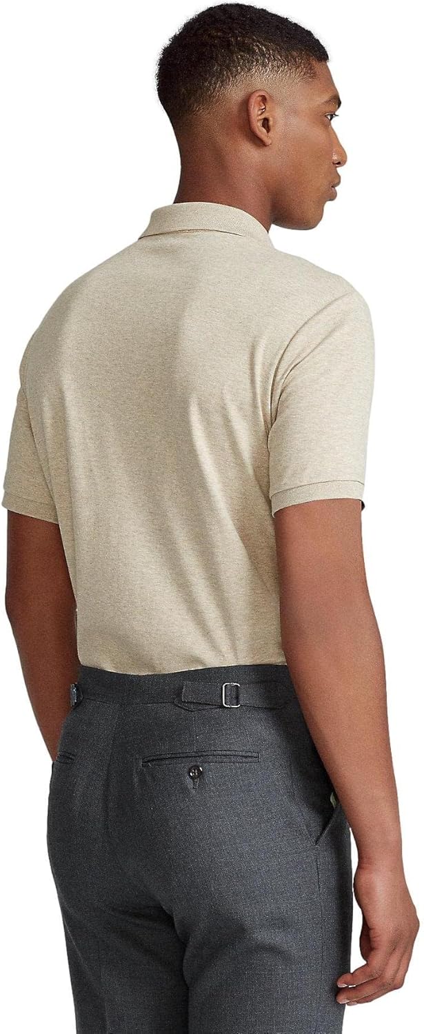 POLO RALPH LAUREN Men's Short Sleeve Knit Pima Polo, Tuscan Beige Heather With the Signature Multi-colored Pony, X-Large