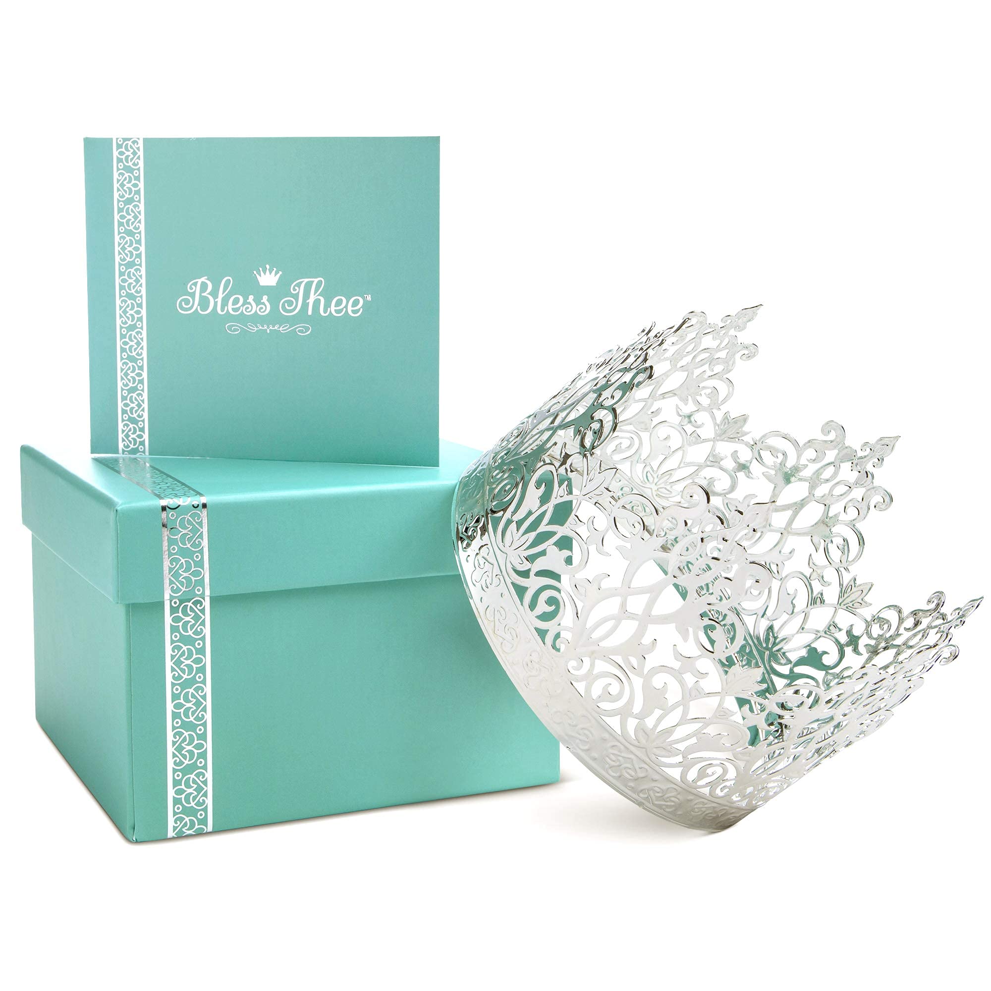 Crown Cake Topper for Birthdays, Weddings, Princess Themed Parties -Shiny, Gold, Tiara Toppers for Cakes - Royal Prince Cake Decorations for Baby Shower Gold Crown by O Global Quest (SILVER)