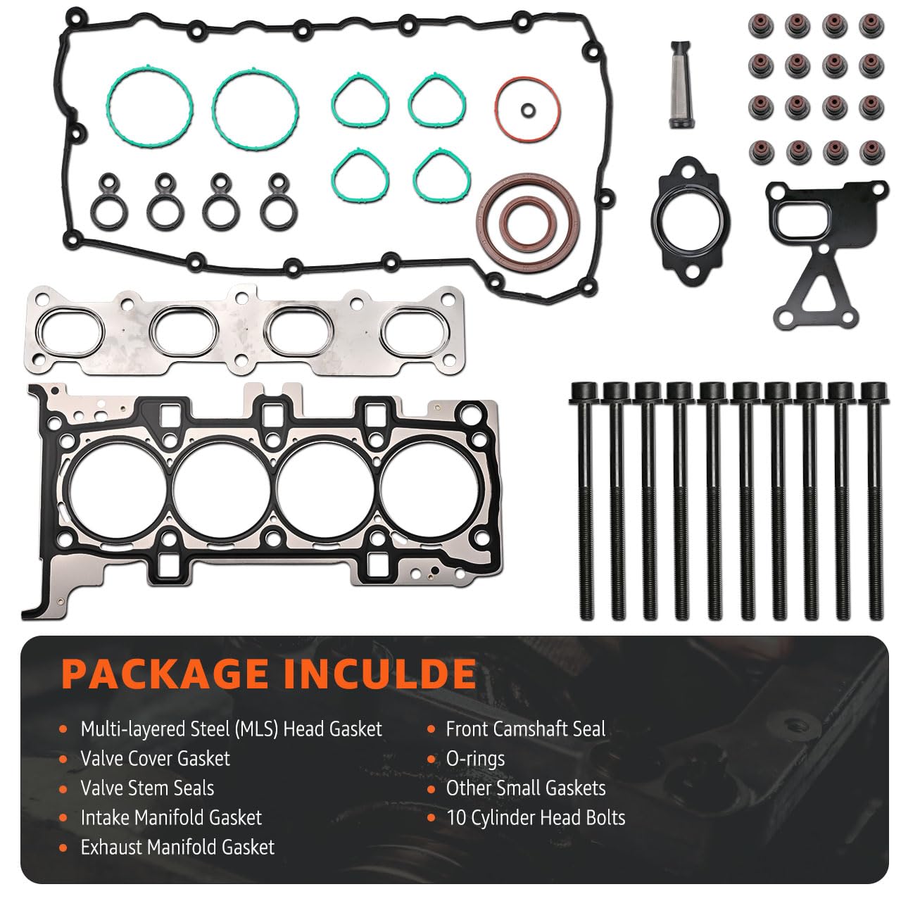 Head Gasket Set with Bolts Compatible with 2013-2022 Jeep Dodge Chrysler 2.4L Cherokee Renegade Dart 200 Ram ProMaster City 500X - Replaces# HGB1171 68188889AE 4627326AC HS55384