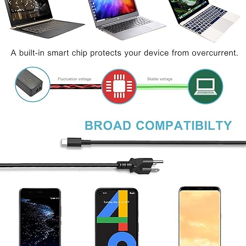 Miniatura 6 de Cargador USB C para portátil de 45 W compatible con Lenovo Chromebook C330 S340 100e 300e 500e C340 S330 2ª generación, ThinkPad Yoga T480 T580 E490