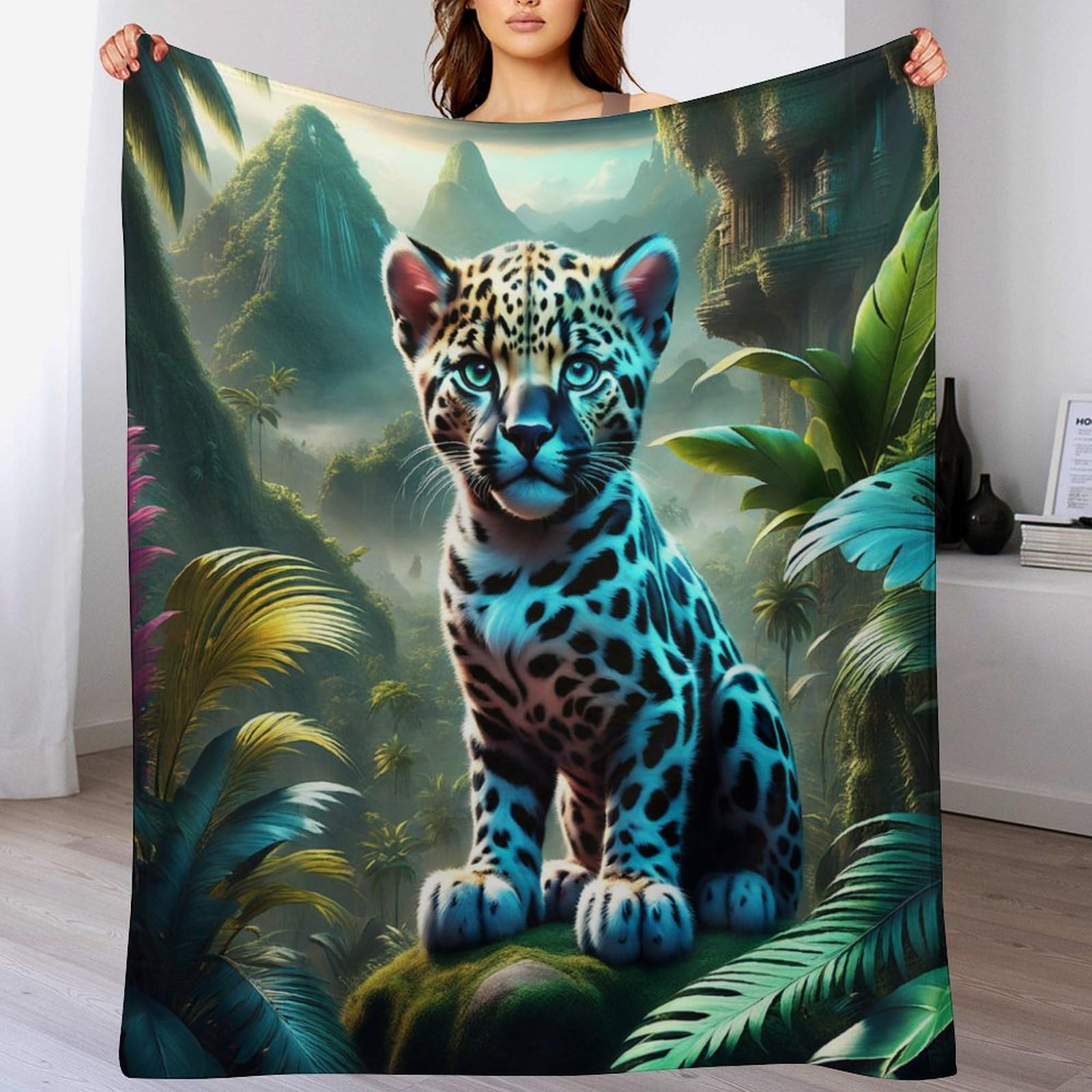 Couverture léopard chaude et lavable en machine pour grand lit douillet