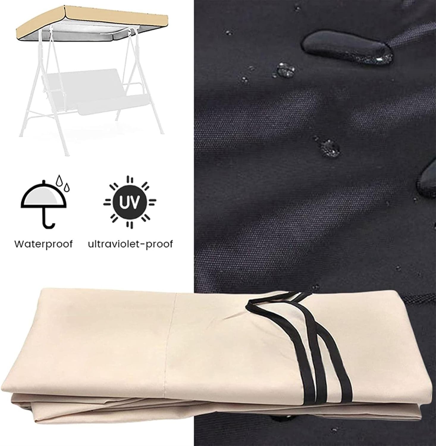 Replacement Canopy for Swing,Outdoor Swing Canopy Replacement Porch Top Cover Seat, 3 Seater Waterproof Top Cover for Patio Swing Garden Swing