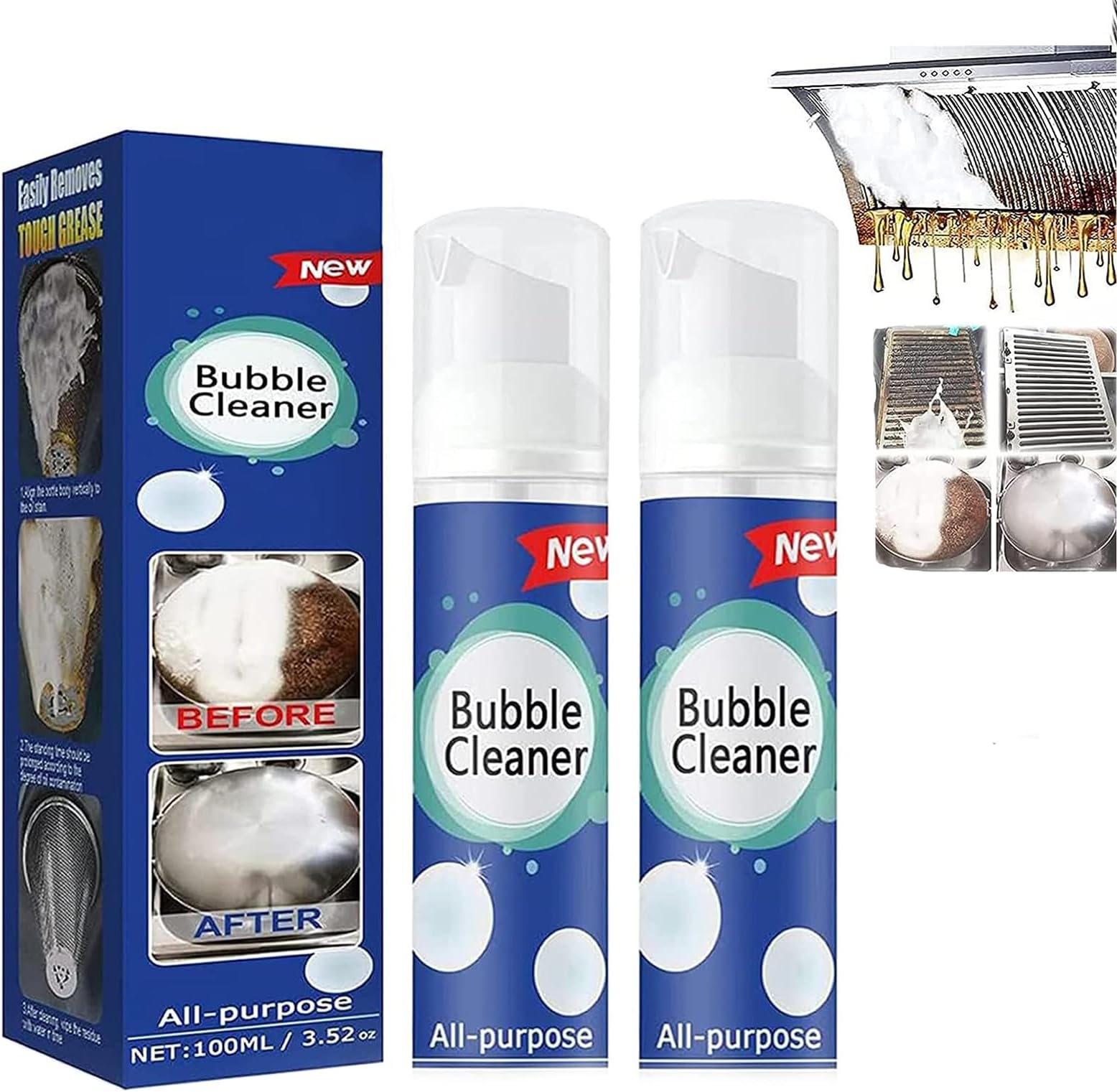 Uniguardian Bubble Cleaner Foam Spray, Powerful Stain Removing, Multipurpose Kitchen Degreaser for Extractor Hood, Tiles Removes Fat & Oil Cooker Cleaner-100ml, Blue, Number Of Items: 1, 100.0 gram