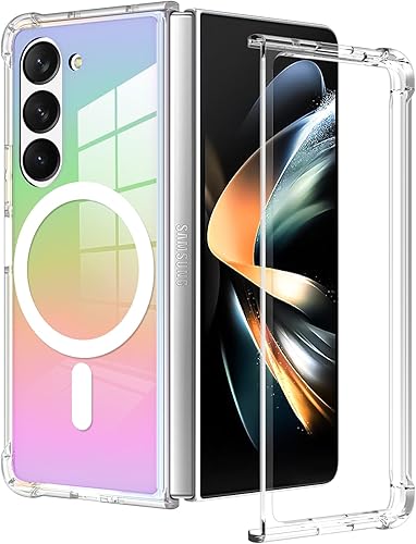 tharlet Funda magnética diseñada para Samsung Galaxy Z Fold 5 de color transparente compatible con MagSafe parte trasera dura y parachoques suave,