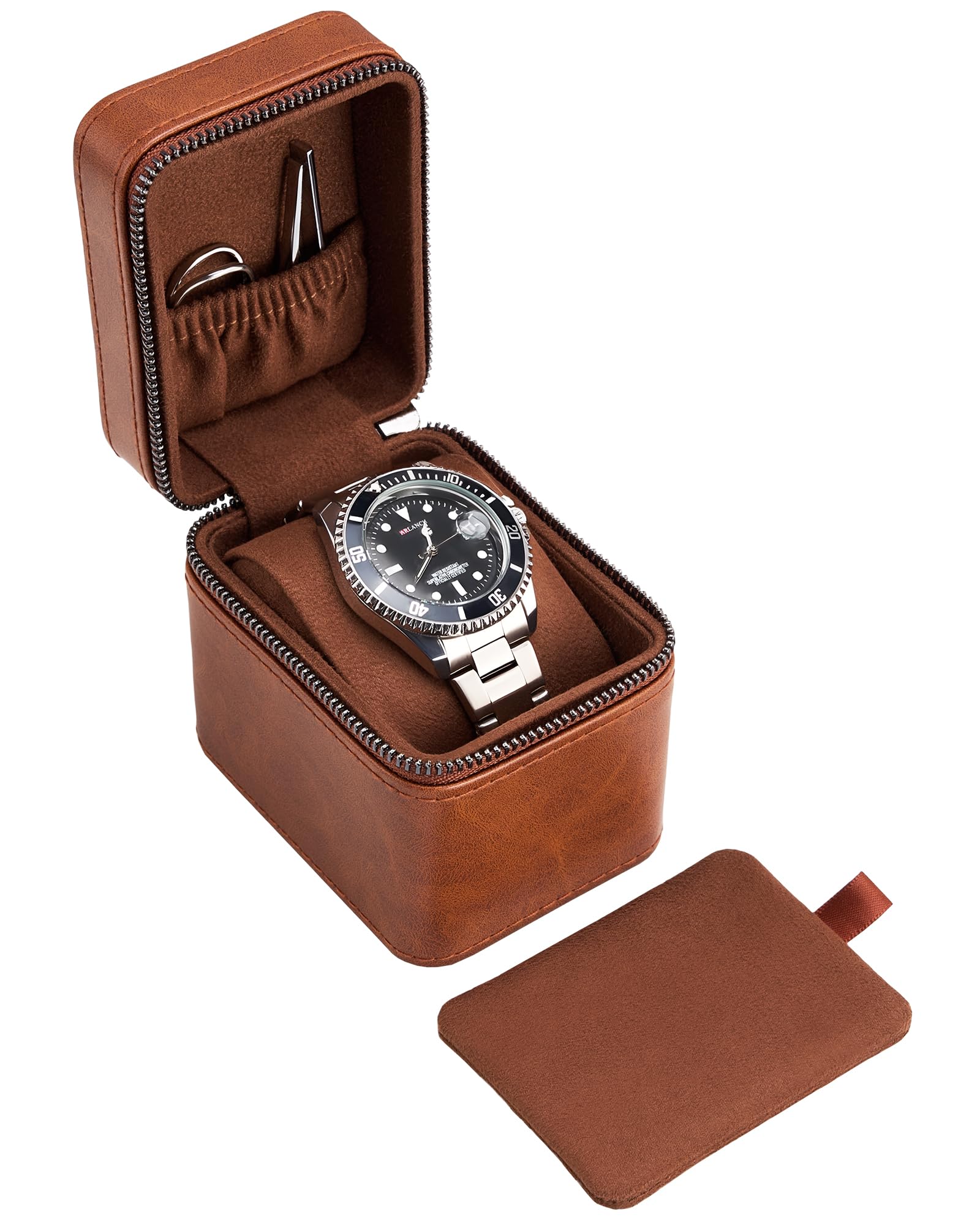 ProCase Estuche de Viaje para 1 Relojes, Caja para Relojes con Funda de PU Cuero y Acolchado Suave, Estuche Compacto para Relojes de Lujo y Smartwatches de Hasta 55 mm –Marrón