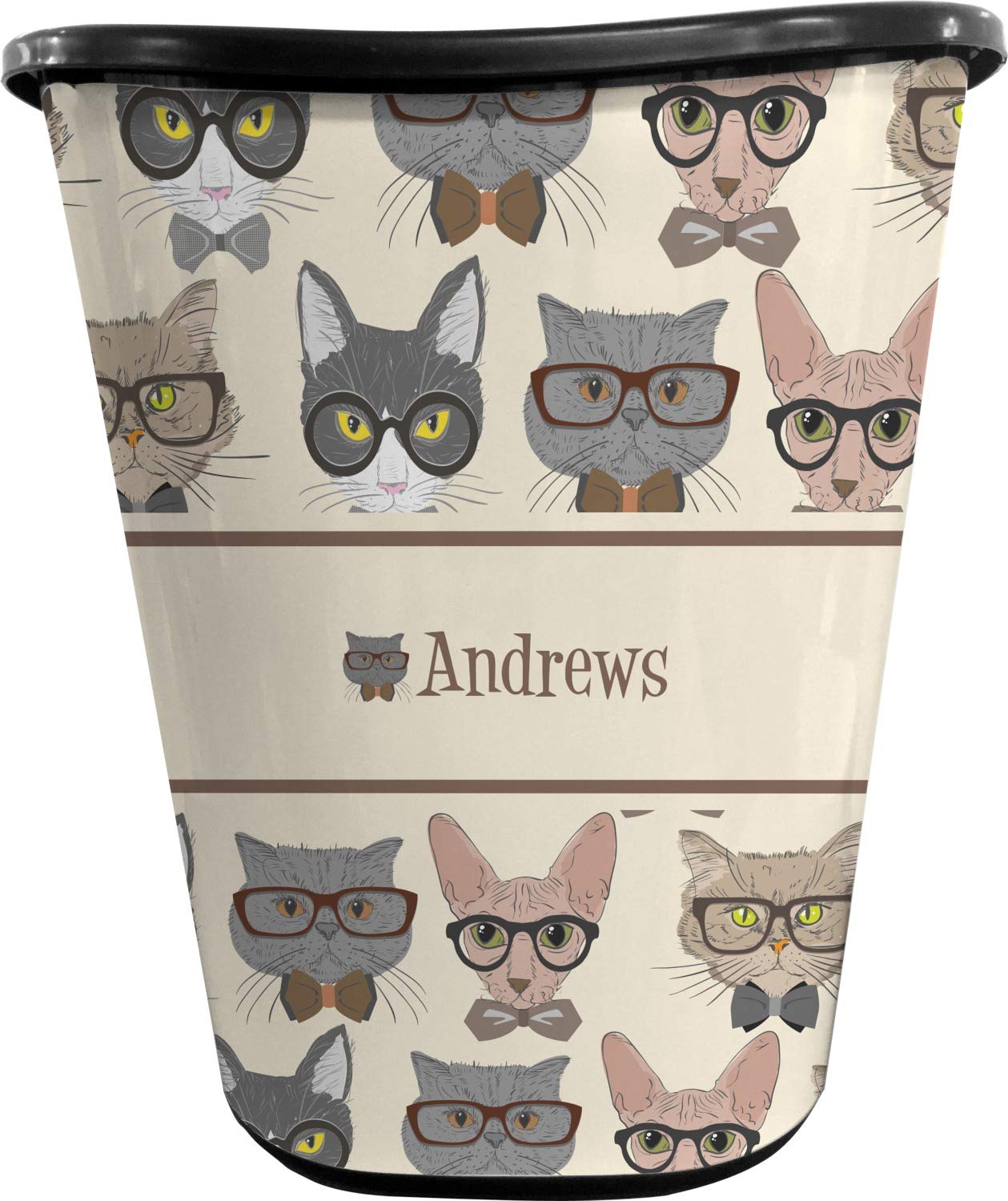 RNK Shops Personalized Hipster Cats Waste Basket - Double Sided (Black)