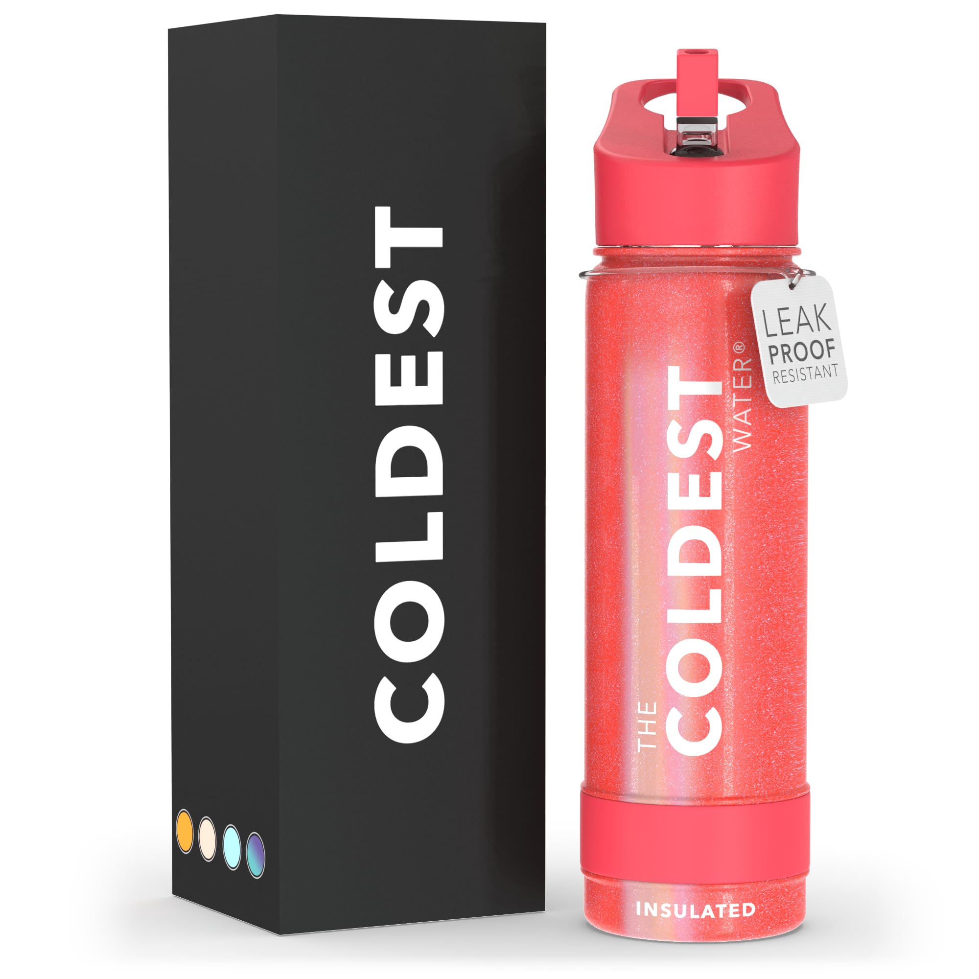 Coldest Insulated Water Bottle with Straw Lid - Stainless Steel Metal Insulated Bottle for Men & Women (Mars Red Glitter, 24 oz) — image 1