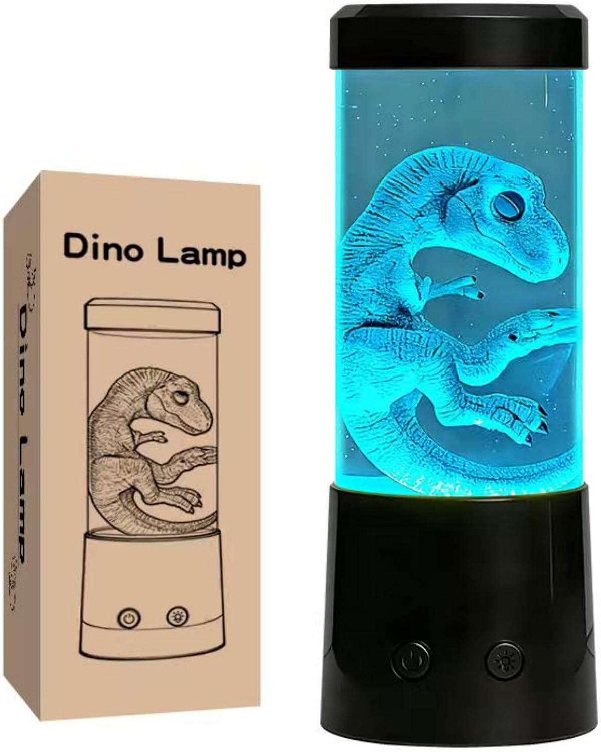 9 Inch Dinosaur Lamp, 7 Color Changing LED Mood Light with Baby T-Rex Figure, Battery & Type-C Cable Powered Aquarium Decor Lamp, Night Light for Kids Bedroom, Gaming Room Desk Lamp-Black