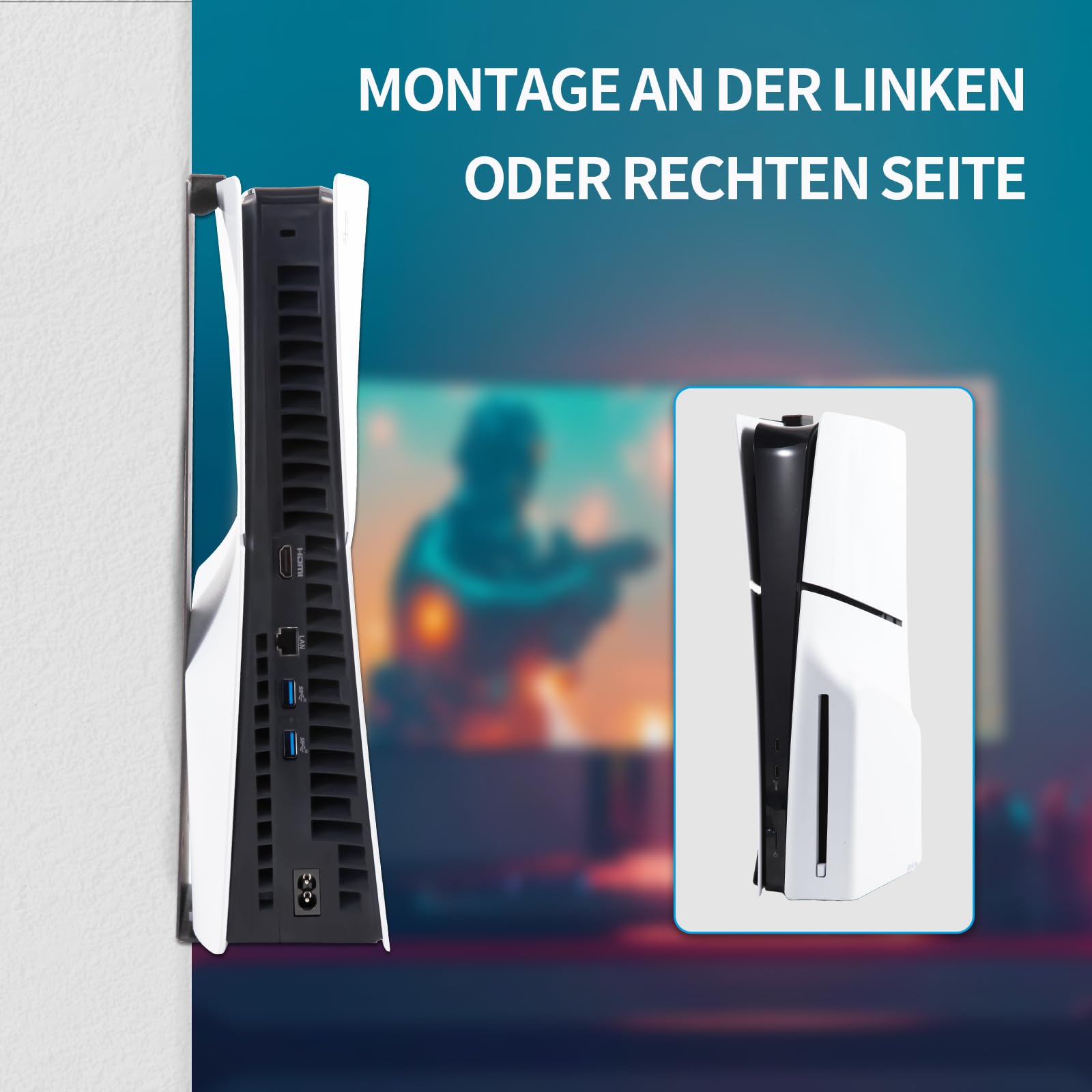 Marvelights Wandhalterung ps5 Slim für Disk und Digital, Vertikal Befestigung Playstation5 Slim Konsole Robuste, mit Schrauben und Lüftungsöffnung