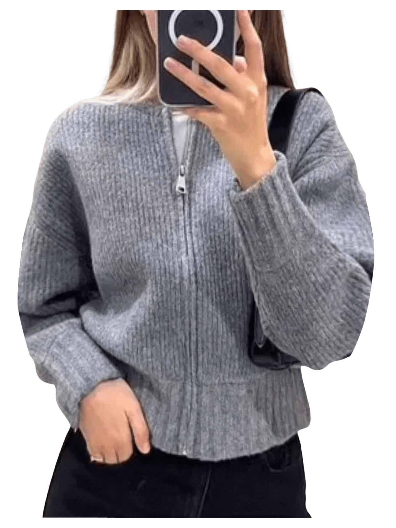 GORGLITTER Womens Zip Up Cardigan Sweaters Trendy Fall Cozy Long Sleeve Knitted Autumn Winter Sweaters Jacket Dressy