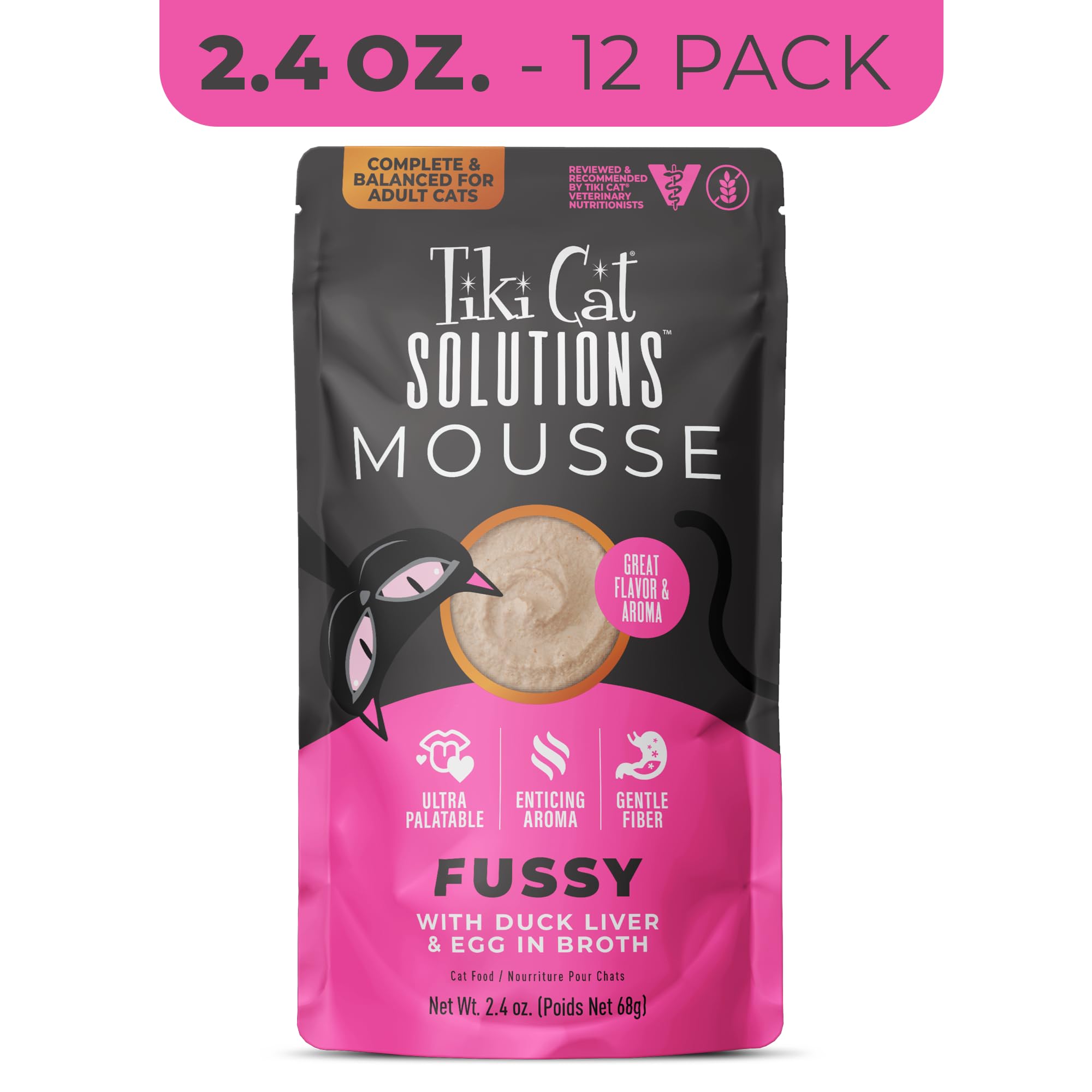 Tiki Cat Solutions Mousse Multipack Wet Cat Food, Fussy, Duck Liver & Egg, 2.4 oz. Pouch (12 Count)